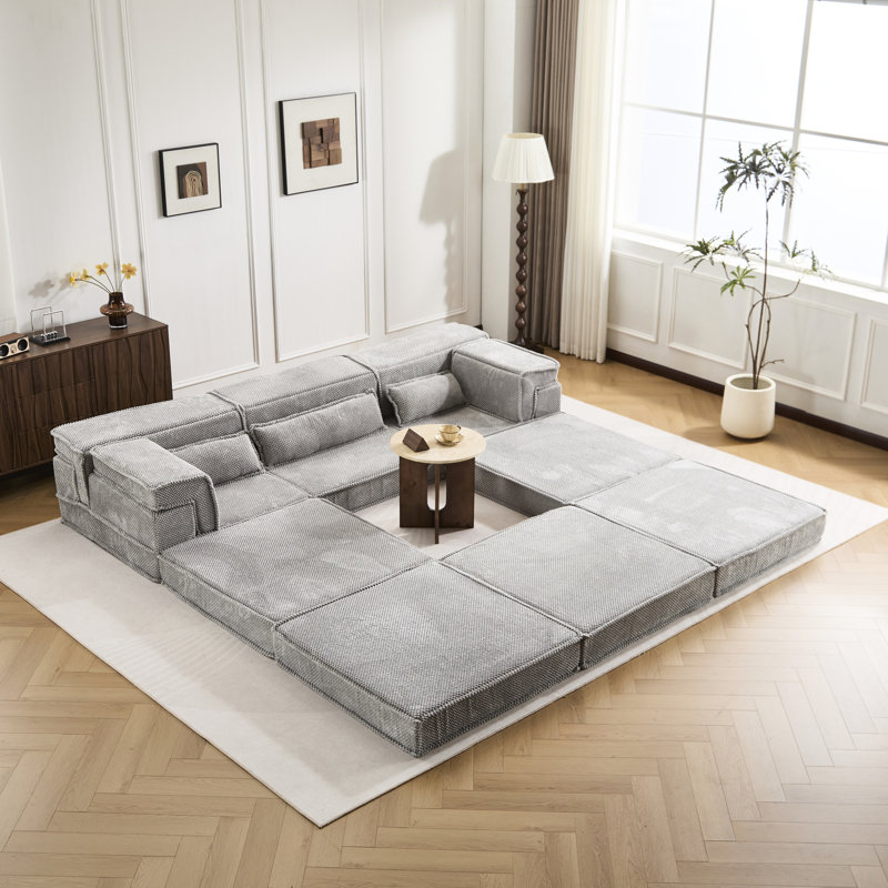 Canapé modulaire Diy Boneless, Tissu gris pâle, H 27,45 po x l 79,72 po x P 120,29 po