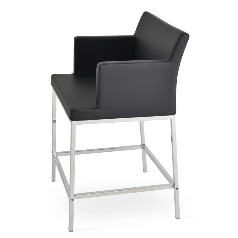 Soho Metal Counter & Bar Stool, Black Faux Leather, Counter Stool (25" Seat Height)