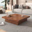 Table basse carrée en placage de bois avec plateau coulissant et rangement-129222928