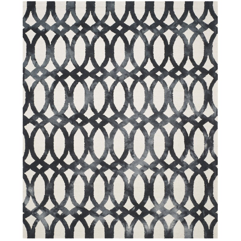 Amekia Hand Tufted Wool/Cotton Geometric Rug in Graphite/Ivory, Rectangle 2' x 3'