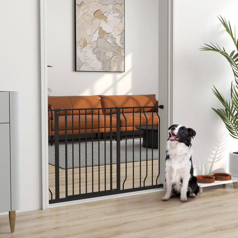 Dog Gate Wide Stair Gate with Door Pressure Fit 75-115W cm, Black