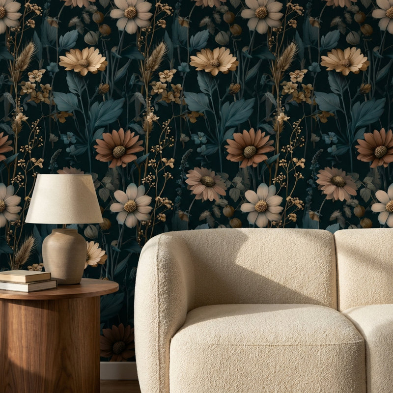 Papier peint floral foncé Moody Botanical, Peler et coller