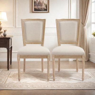 French Country Dining Chairs Set Of 2, Upholstered Chairs With T-Shaped Back, Wire Drawing And Carving Techniques ,Disassemblable , For Living Room, Kitchen , Restaurant Use