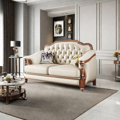 American retro style solid wood leather sofa