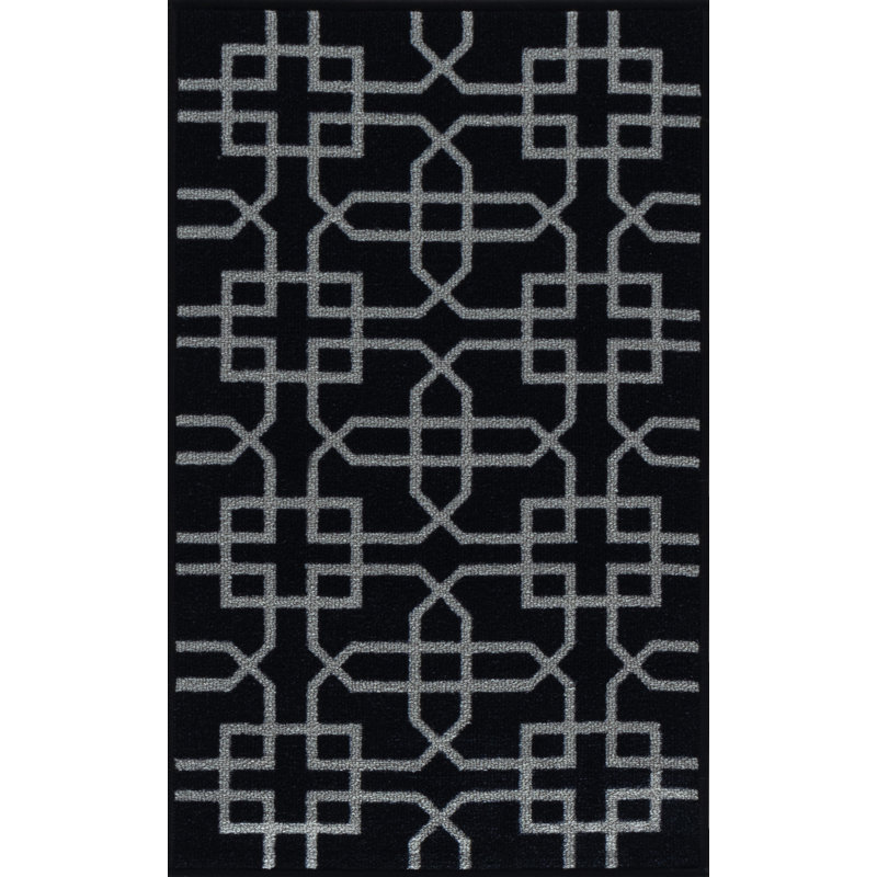 Faiqah Non-Slip Geometric Indoor Doormat, Black, Rectangle 40 x 60cm