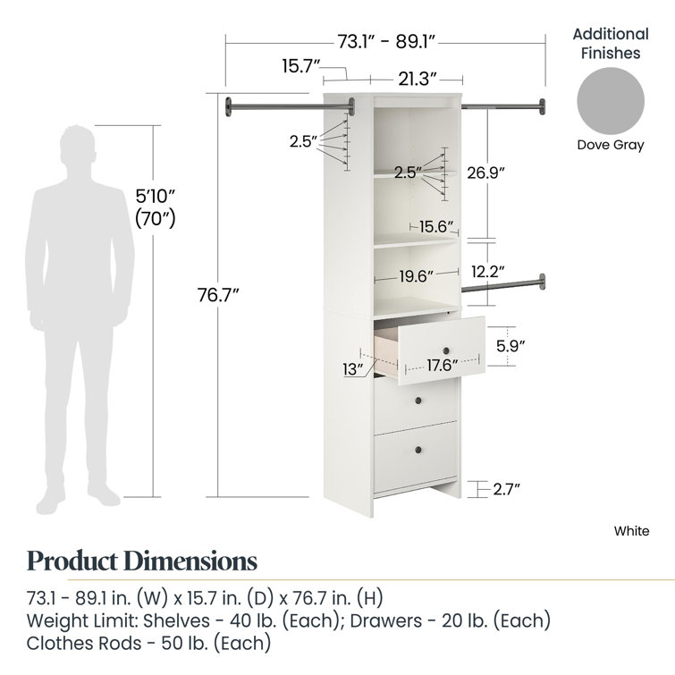 Andover Mills™ Ensemble de rangement pour système de placard l 73,1 po à l  89,1 po Geren et Commentaires - Wayfair Canada