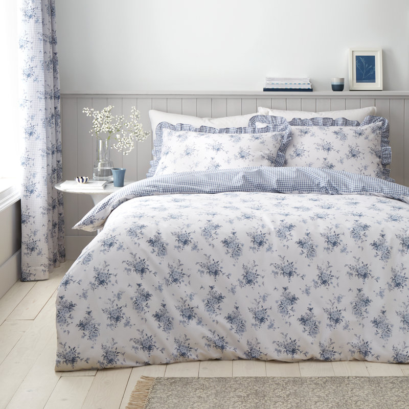 Lucie Floral Frill Reversible Duvet Cover Set, Single Duvet Cover + 1 Standard Pillowcases