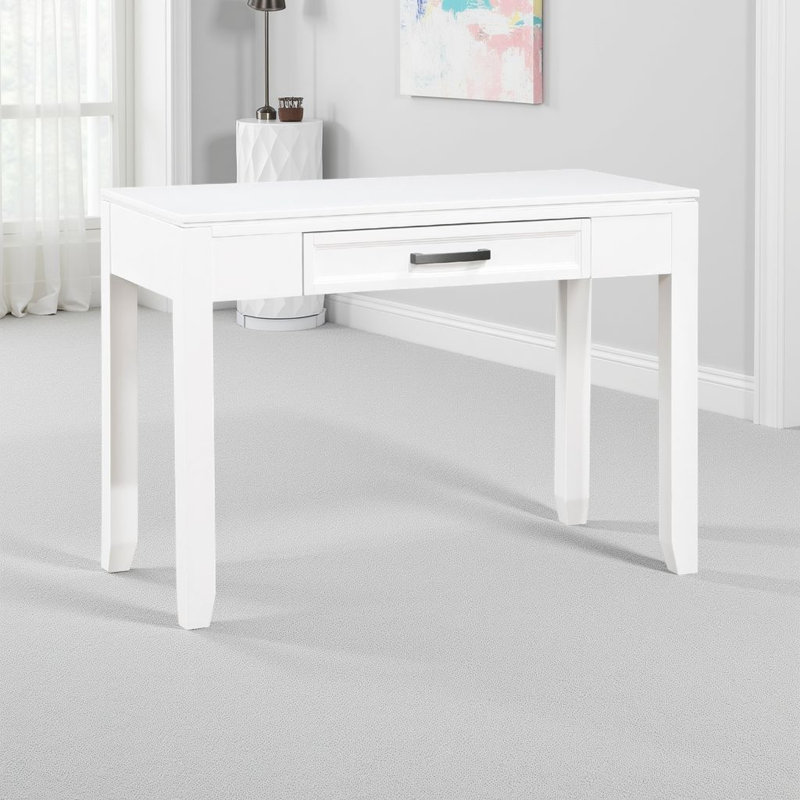 Garretson Farmhouse 42" Rustic White Writing Desk with Storage Drawer and Tapered Legs, White