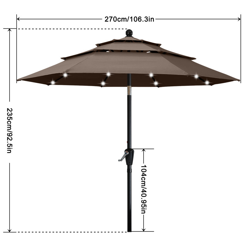 Parasol de marché éclairé Caerphilly, Brun, 106.3" W x  106.3" D
