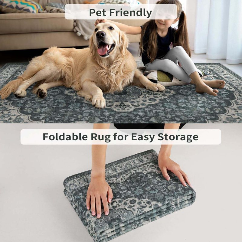 Vintage 2x3 Ft  Small Area Rug For Entryway,Washable Non-Slip Rubber Backing Indoor Mat,Grey Green Soft Low Pile Front Door Carpet For Bedroom Front Porch Entrance Kitchen