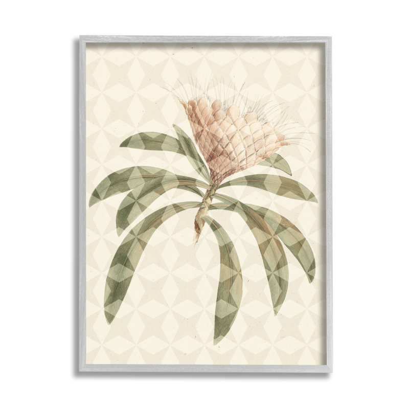 Plante à motif géométrique naturel avec feuilles vertes et fleurs, L 24 po x H 24 po, Estampe numérique Farmhouse