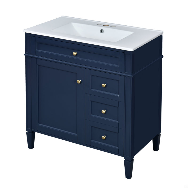 30'' Bathroom Vanity With Top Sink, Bathroom Storage Cabinet With 2 Drawers And A Tip-Out Drawer, Single Sink Bathroom Vanity