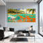 Ensemble de 3 tableaux sur toile tendue représentant des vagues tropicales et des palmiers-724135535