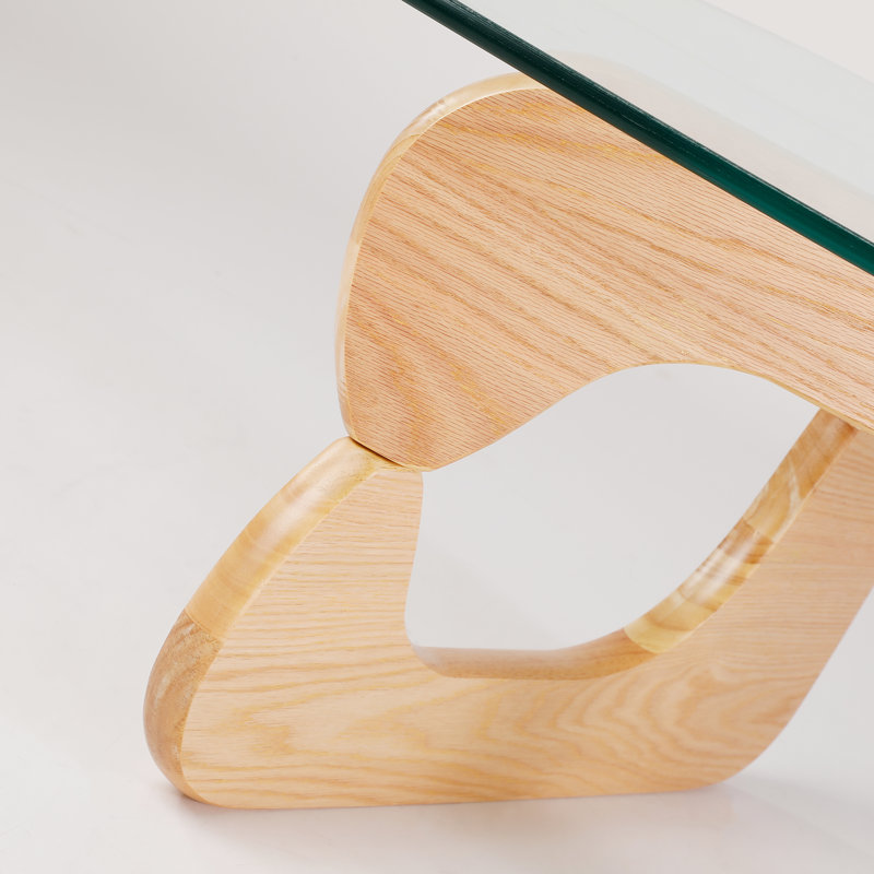 Table basse en verre transparent avec base Novelty, Bois naturel