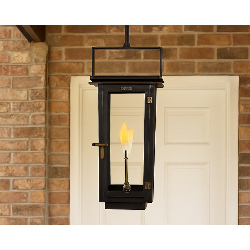 28” Brooklyn Square Copper Gas Lantern with Hanging Bracket | New Orleans-Style Outdoor Lighting, 28" H x 6" W x 8.5" D