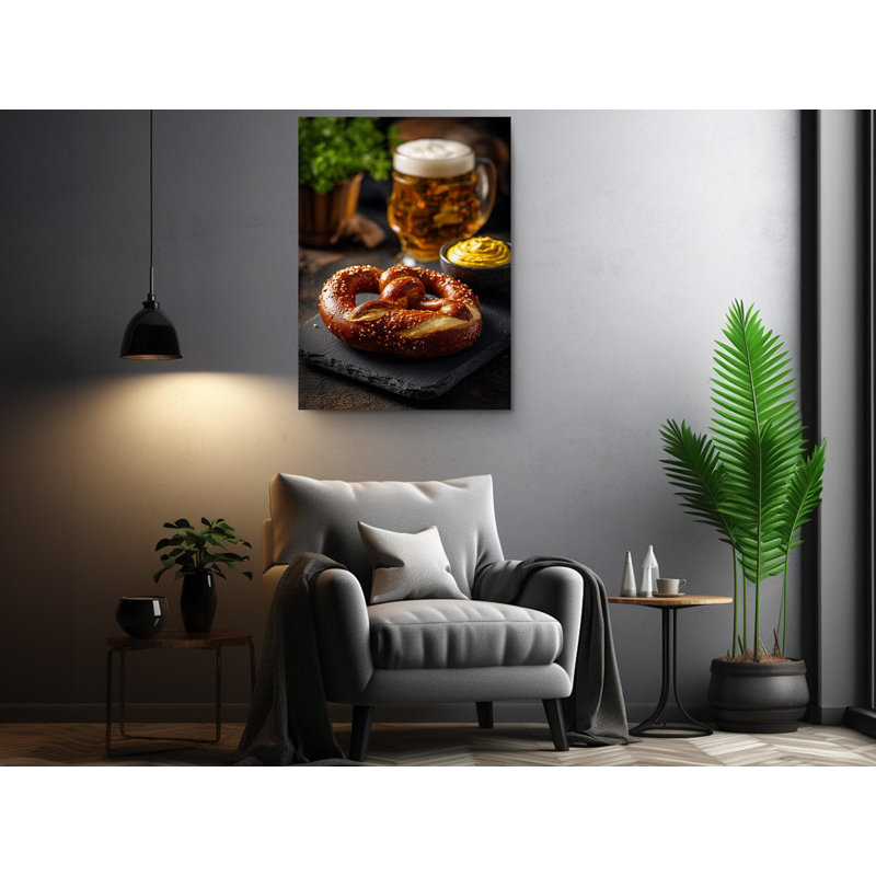 Reproduction d'art bretzel et bière, H 30 po x l 20 po