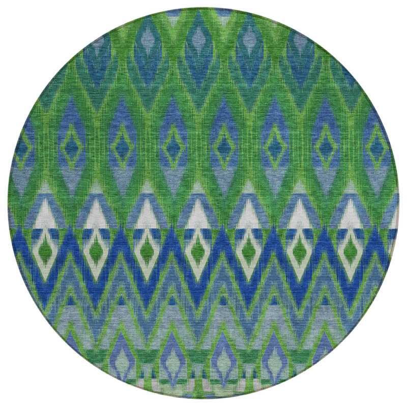Tapis rond lavable intérieur et extérieur vert et bleu 8 pi Southwestern