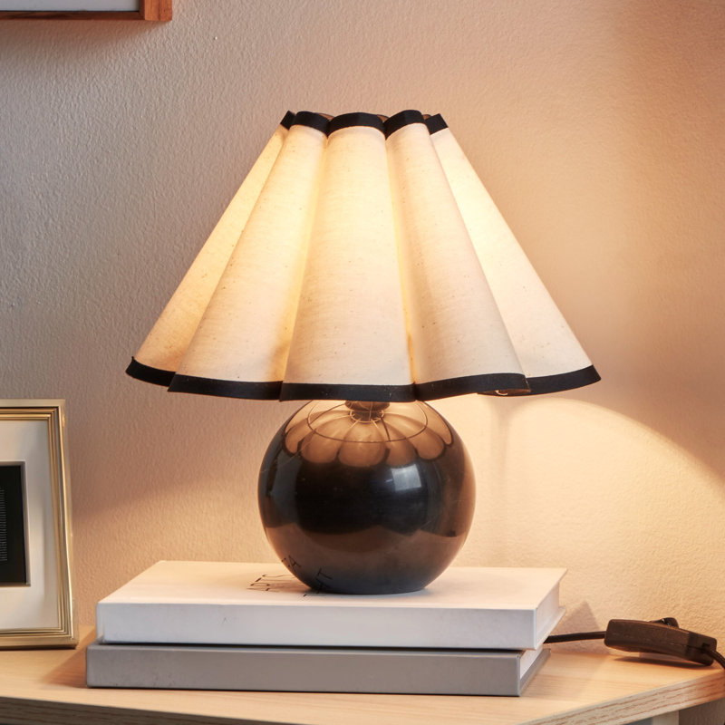Blair 10" LED Classic Art Deco Black Small Table Lamp With Marble Round Base