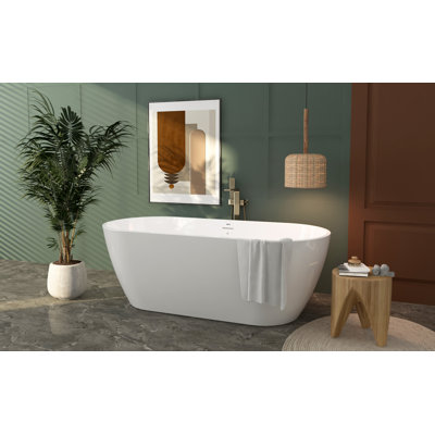 Bali Elite 67"" x 30"" Freestanding Soaking Acrylic Bathtub with Brushed Nickel Drain -  FerdY, FerdY-02138-1700-BN