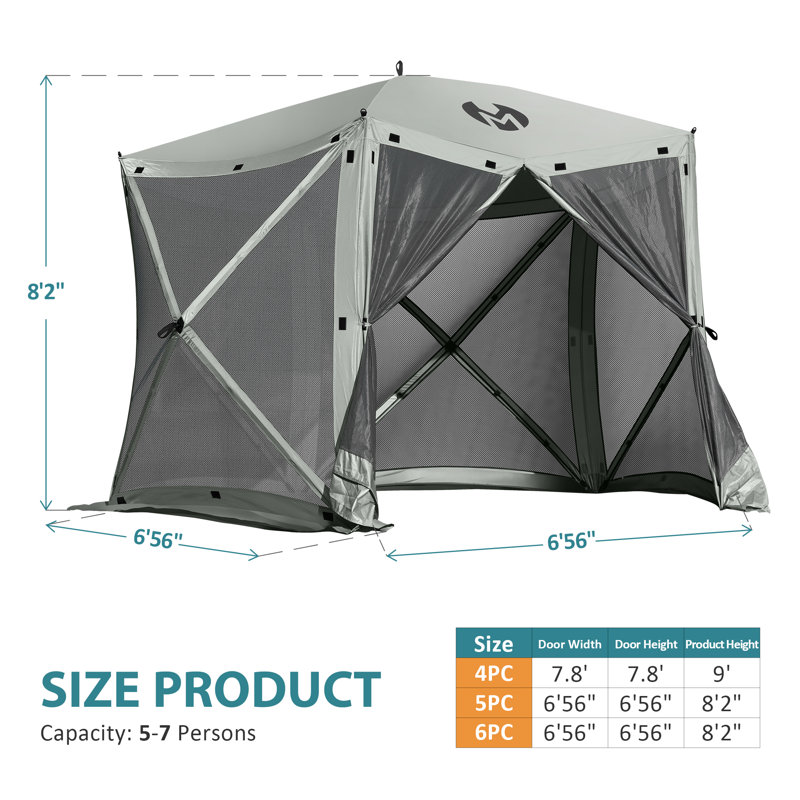 Gazebo Tent Pop-Up Portable 4/5/6-Sided Hub Durable Screen Tent Netted Gazebo Waterproof Pavilion, 108" H x 120" W x 120" D