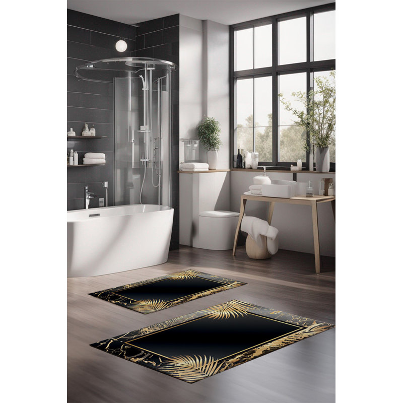 Ensemble de tapis de bain de luxe Eakly (2 pièces), 100% polyester, 16,0 x 23,6 pouces et 23,6 x 39,4 pouces | Conception antibactérienne antidérapante, hauteur de poils de 0,3 po | Lavable à la machine, durable et facile à nettoyer | Idéal pour la décoration de salle de bain