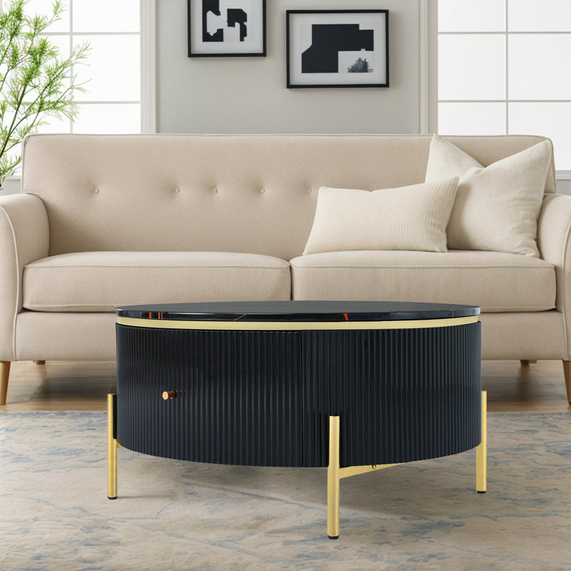 Round Coffee Table With 2 Drawers, Black