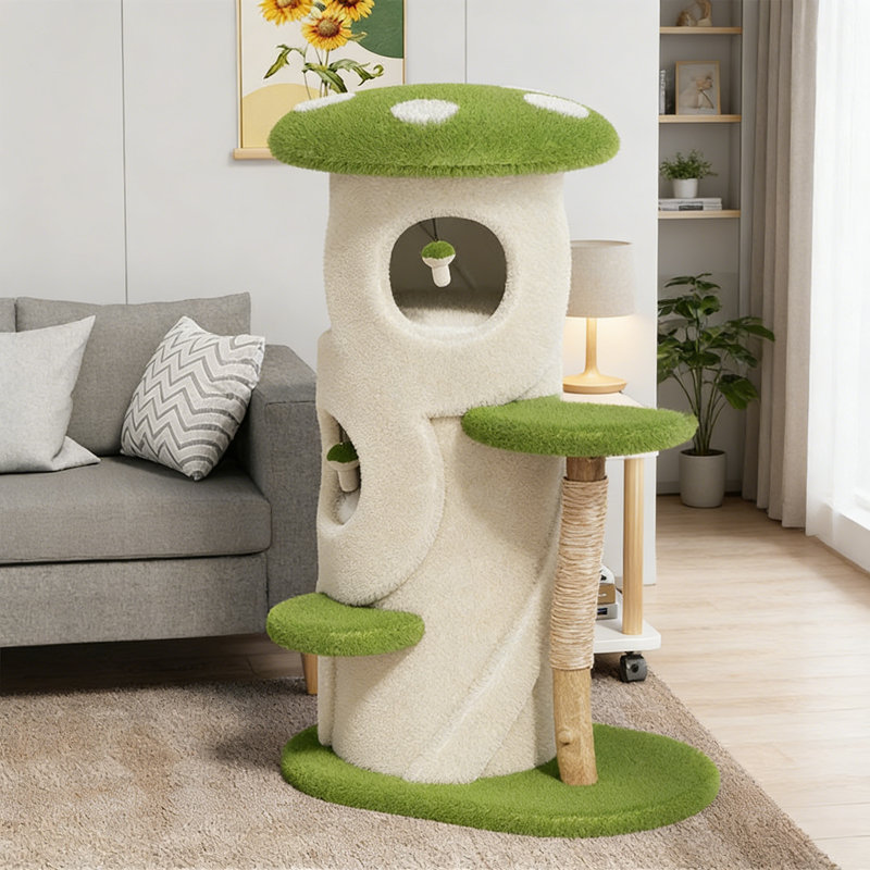 Structure d'escalade moderne et simple pour chat, Blanc cassé / vert