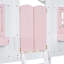 Lit superposé simple au dessus d'un lit simple avec toit, fenêtre, boîte de fenêtre, porte, avec garde-corps et échelle, rose / blanc