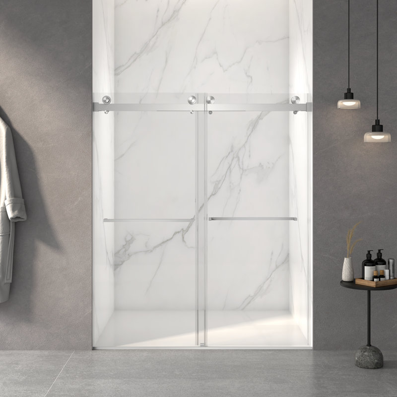 56-60"W X 70"H Frameless Double Sliding Shower Door,5/16" (8Mm) Thick SGCC Tempered Clear Glass, Brushed Nickel