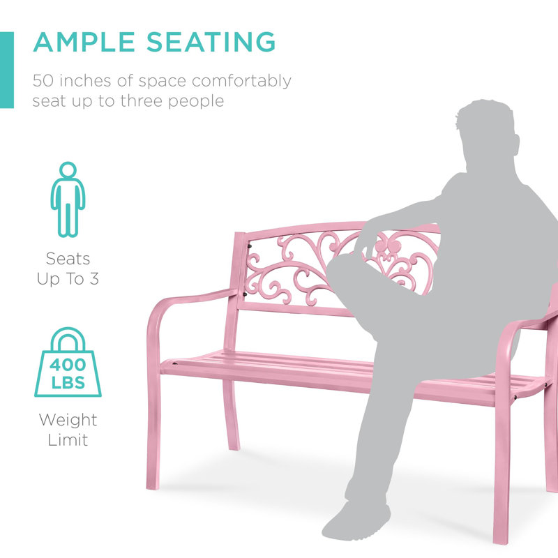 Banc de jardin en acier pour l'extérieur, Rose