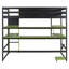 Lit mezzanine en bois avec bureau, support de rangement latéral, tablettes multiples et lumière RVB-733790029-733790067