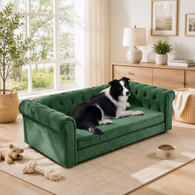 Lit rectangulaire élégant pour animaux de compagnie, canapé-lit surélevé et résistant pour chien, canapé confortable pour chien, canapé pour chien moderne et élégant en lin