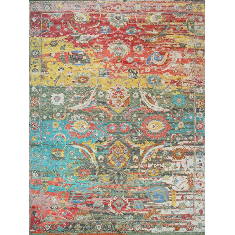 Tapis décoratif multicolore à motif rétro de la collection Barcelona, Rectangle 5 pi 1,02 po x 7 pi 6,55 po