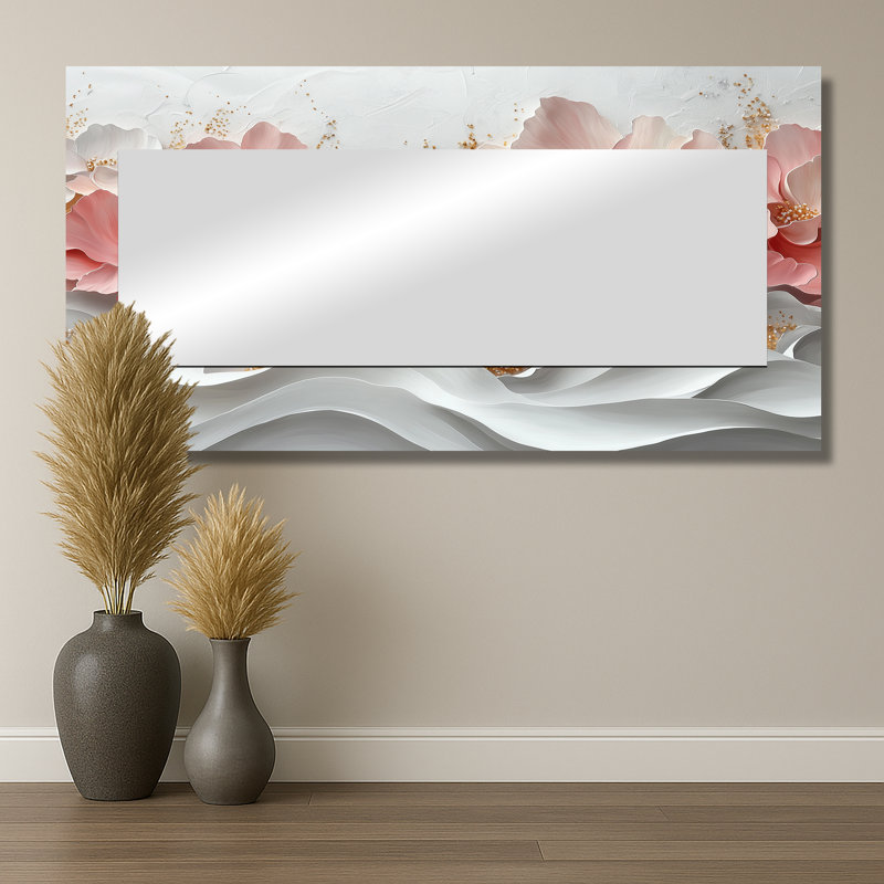 Or rose veiné marbré de pétales de fleurs I - art mural moderne miroir décoratif - imprimé sur métal, 28 po x 55 po