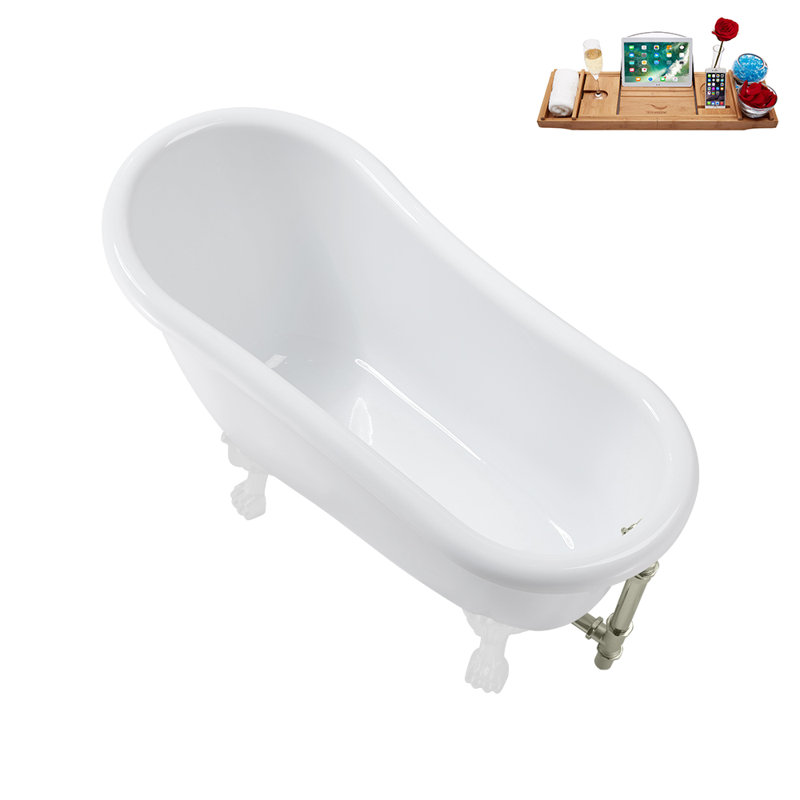 53.1'' x 25.6'' Freestanding Soaking Acrylic Bathtub, Glossy White, Brushed Nickel