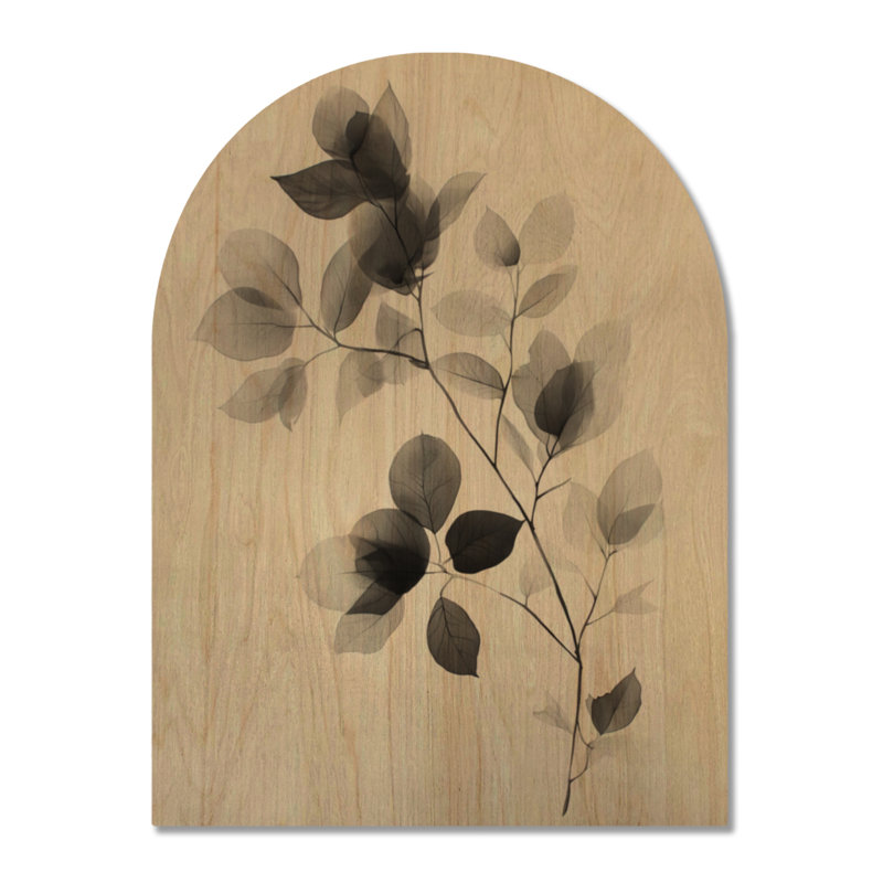 Étude de feuille translucide - Tableau mural botanique en bois arqué gris, H 40 po x l 30 po, Arche