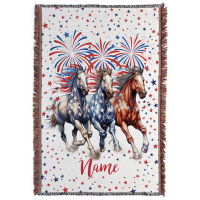 Jeté à franges United We Ride Horse - décor occidental patriotique, jeté équestre drapeau américain, couverture rustique Americana pour canapé, canapé, lit, cadeau d'amant de cheval