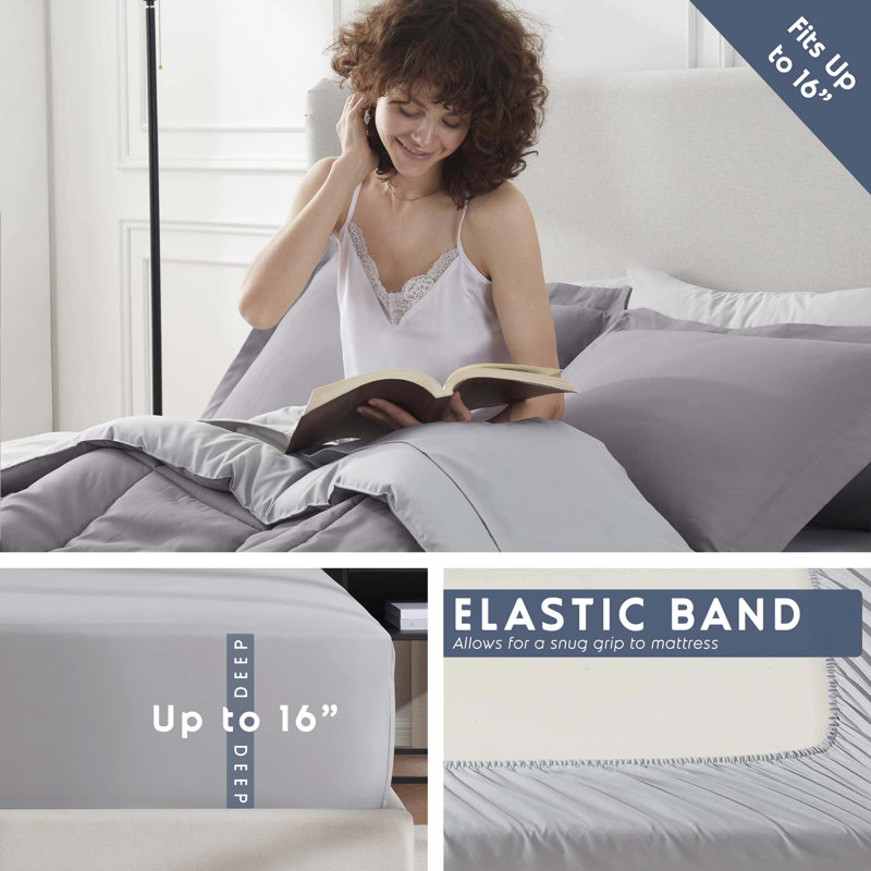 Bed-in-A-Bag Reversible Comforter Set with Bed Sheets & Memory Foam Cooling Pillows, Full Comforter + 8 Additional Pieces