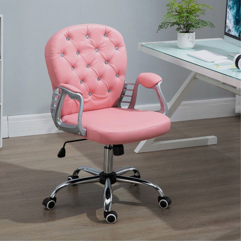 Chaise de bureau en polyuréthane, chaise de bureau capitonnée avec accoudoirs rembourrés, hauteur réglable et roulettes pivotantes