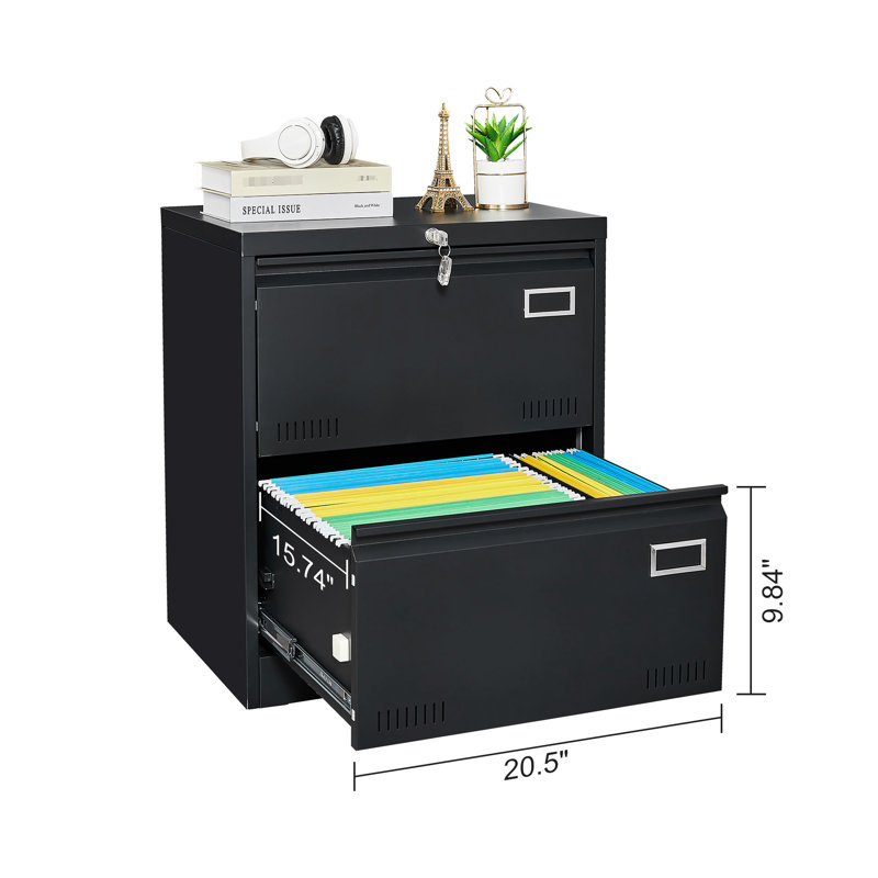 2 Drawer Metal Filing Cabinet For Home Office - Black, Widened Design Extra Document Storage, Secure With Lock File Drawers, Drawers Enhanced Organization And Storage