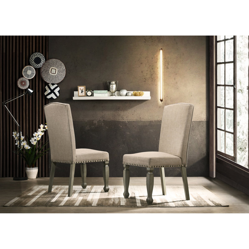 Chaises rembourrées 2 gris antique, coussin de siège et de dossier brun clair, bois massif, pieds carrés, look splendide, 40,71H