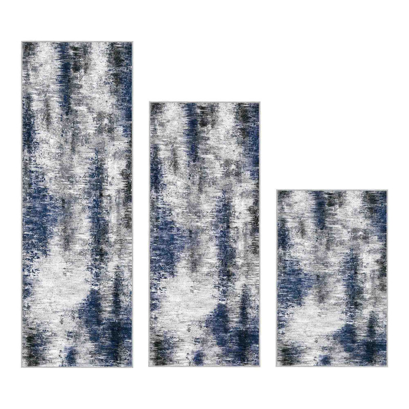 Tapis de cuisine antidérapant lavable à la machine (ensemble de 3), Gris bleu