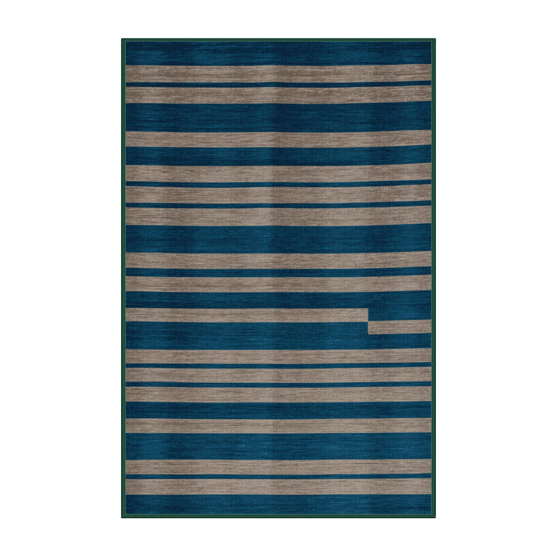 Tapis vert à rayures horizontales lavable à la machine, Rectangle 6 pi x 9 pi