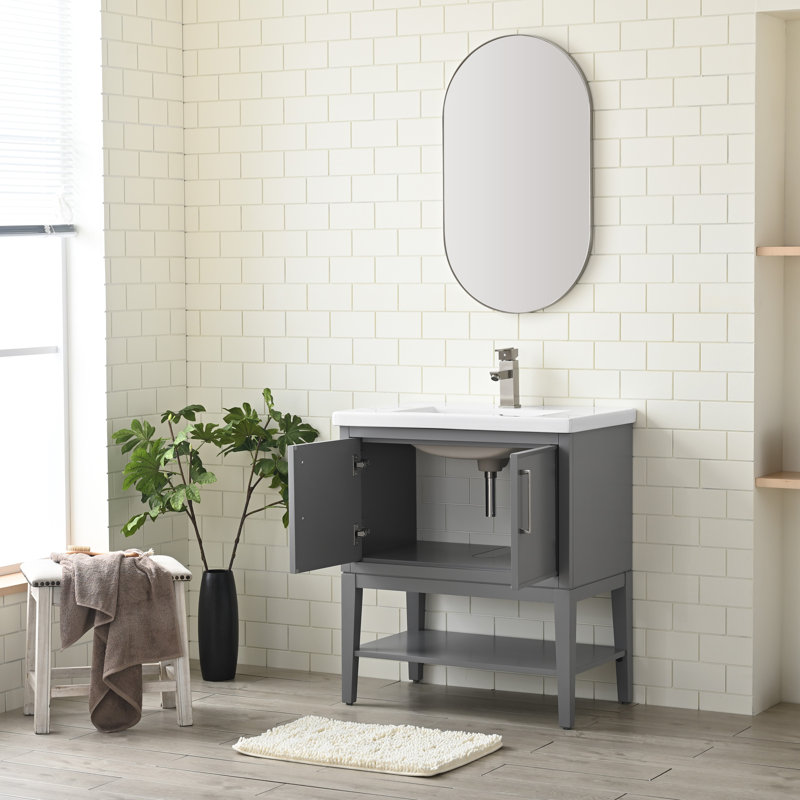 Meuble-lavabo simple 30 po avec plateau en céramique Cheriton, gris