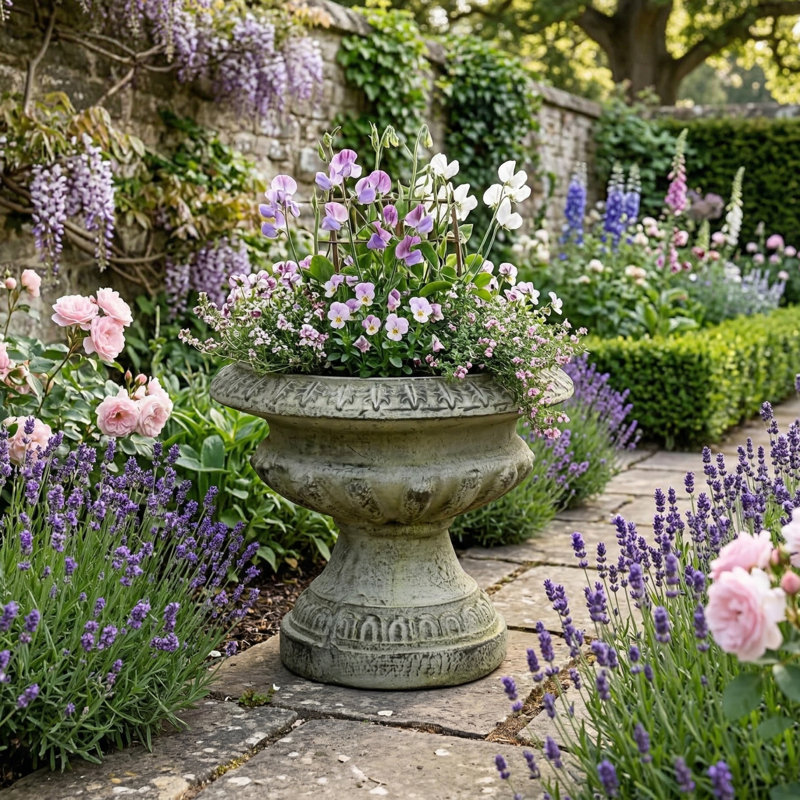 Humphreys FLUTED URN Low 28cm Verdigris Effect, Grey