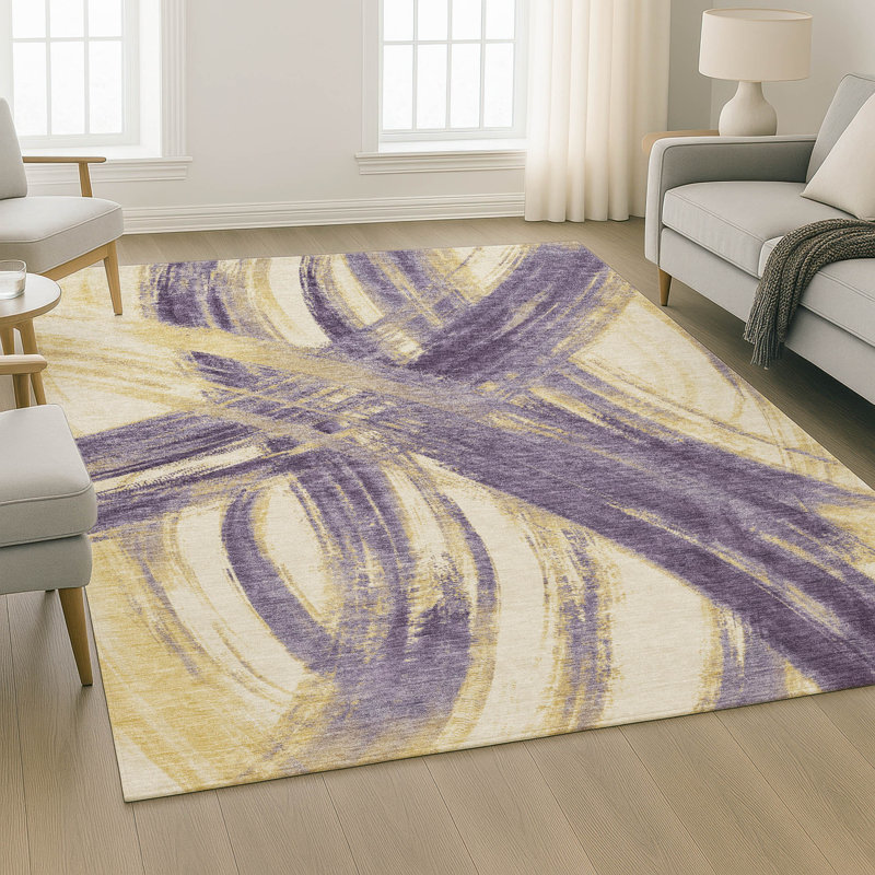 Premium Machine Washable Mayfield AMF2421 Abstract Rug, Plum, 10' x 14'