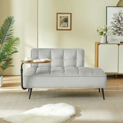 Canapé en velours de 54 po à deux places avec dossier et table d'appoint rotative à 360 ° - comprenant banc et repose-pieds, coussins moelleux, conception peu encombrante pour le salon, la chambre à coucher et les appartements (gris)