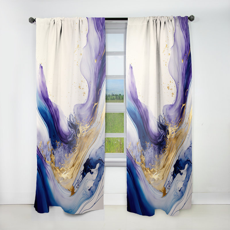 Balen - Peinture éclaboussure bleue, dorée et mauve I - Rideau en velours moderne - obscurcissant - 1 panneau