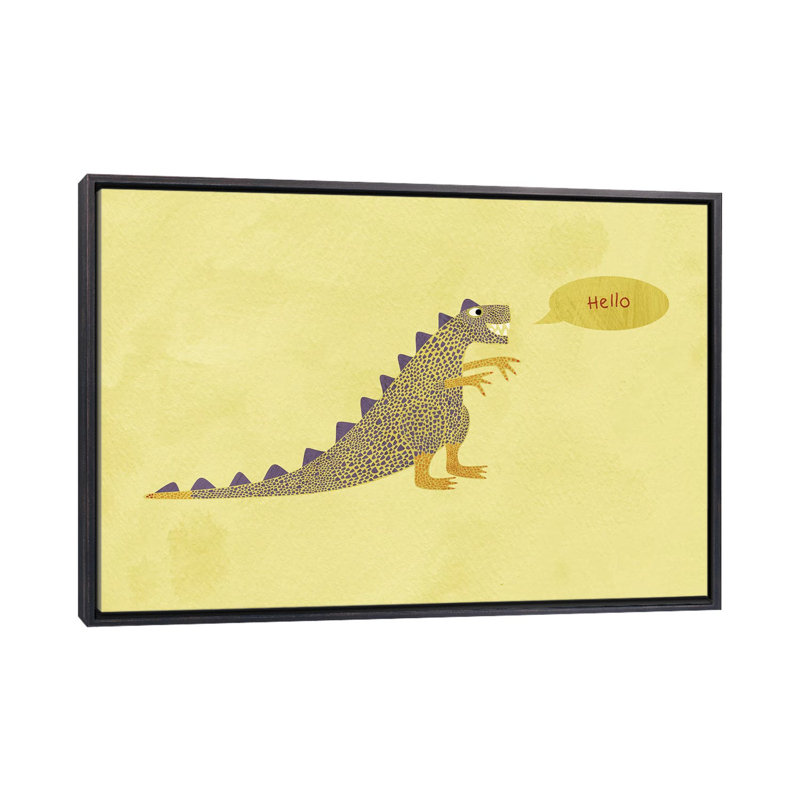 Dinosaure par Nic Squirrell - impression d'art graphique, Toile avec cadre noir patiné, H 26 po x l 40 po x 1,5 po