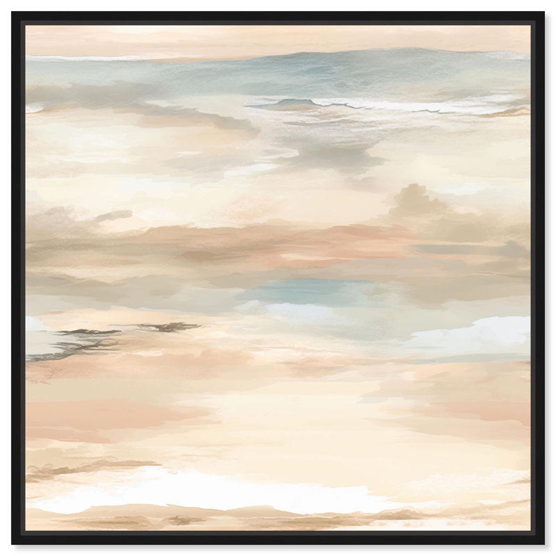 Art abstrait sur toile rosée Skyfall I par Neutral , H 13 po x l 13 po, Cadre flottant noir